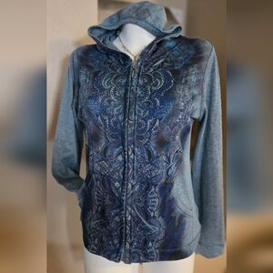 ONE WORLD Blue Patterned Women's Hoodie